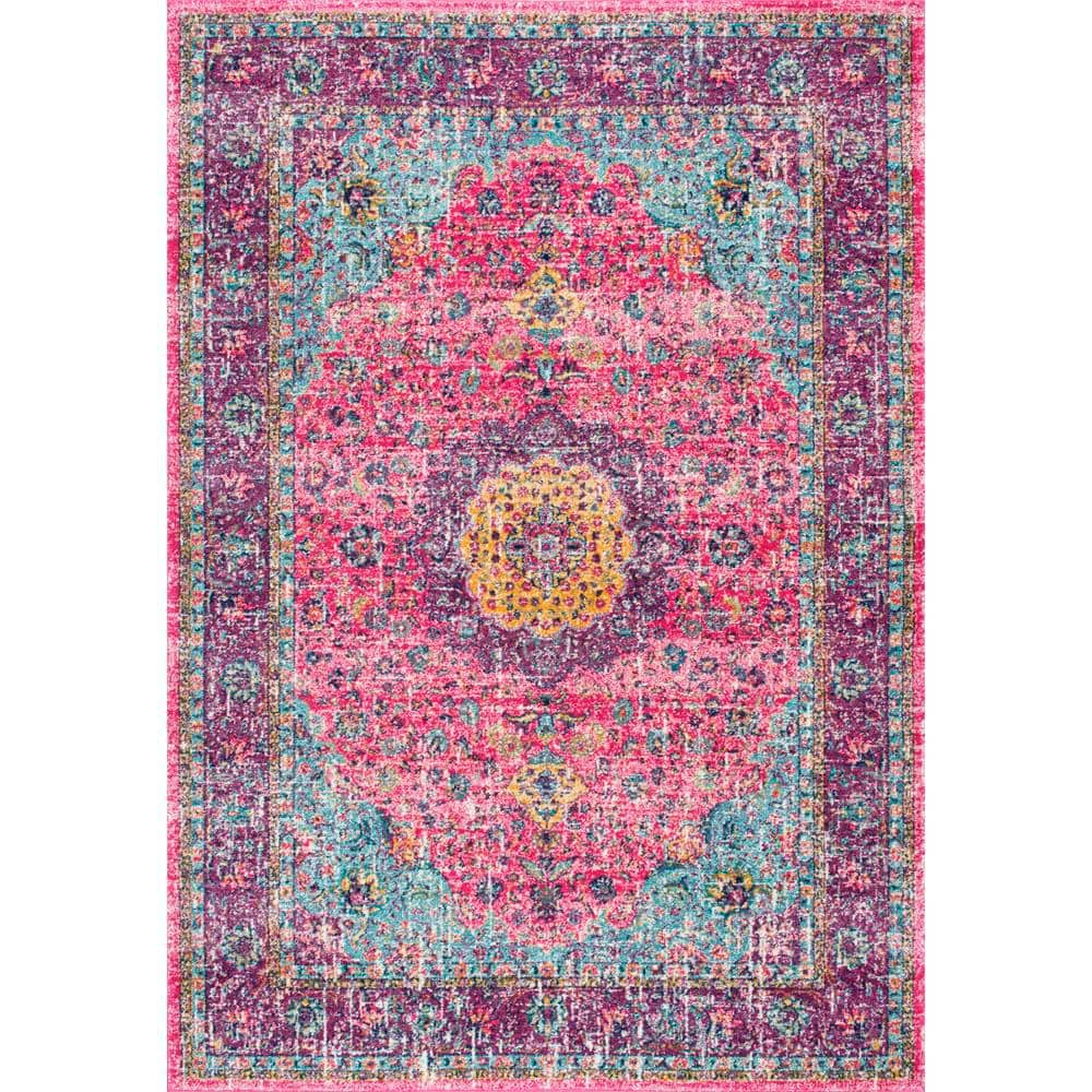 Vintage Elegance 9' x 12' Pink Synthetic Oval Area Rug