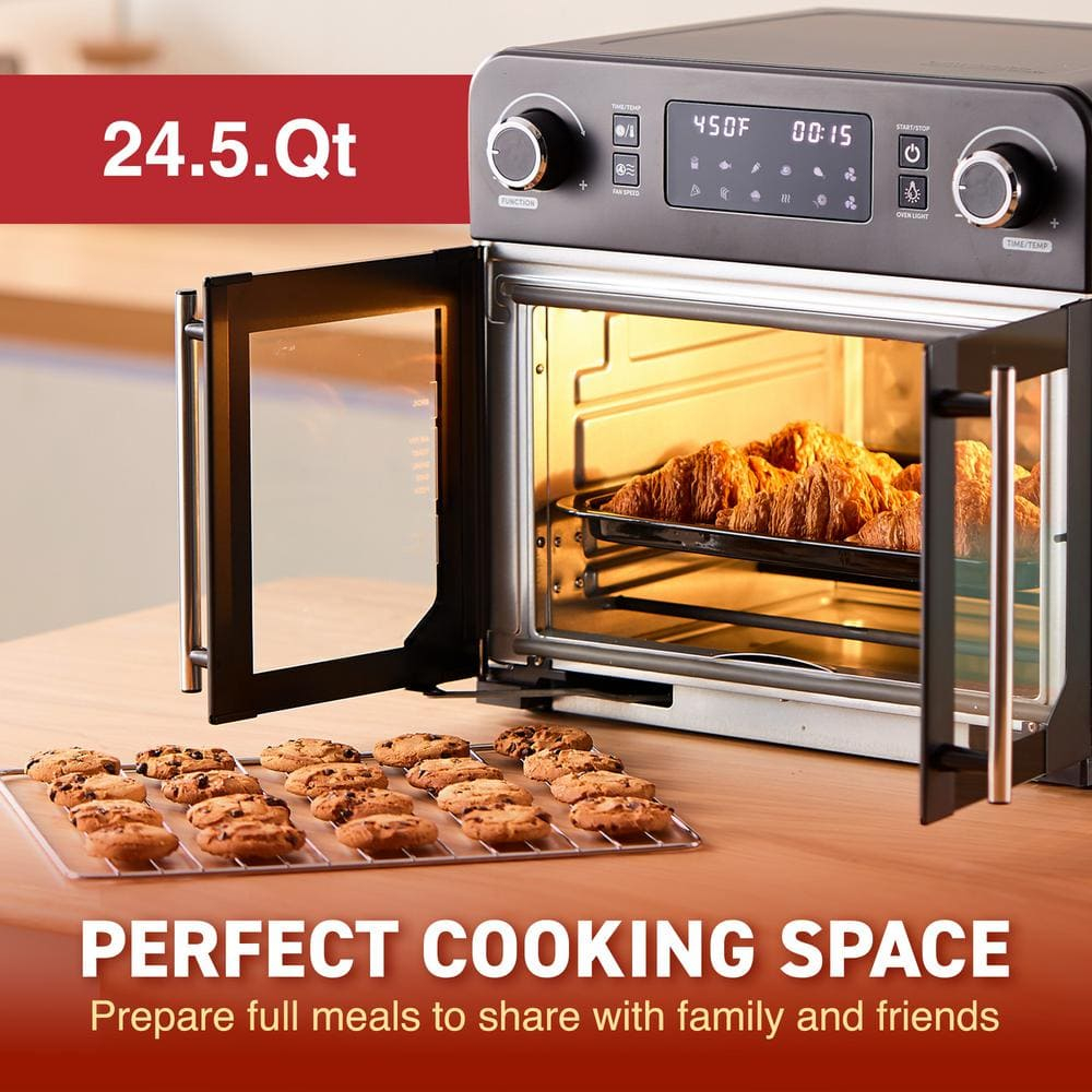 Elite Cuisine EAF9202 Programmable 23L French Door Air Fryer Oven with 10 Menu Functions, and Interior Light, Black