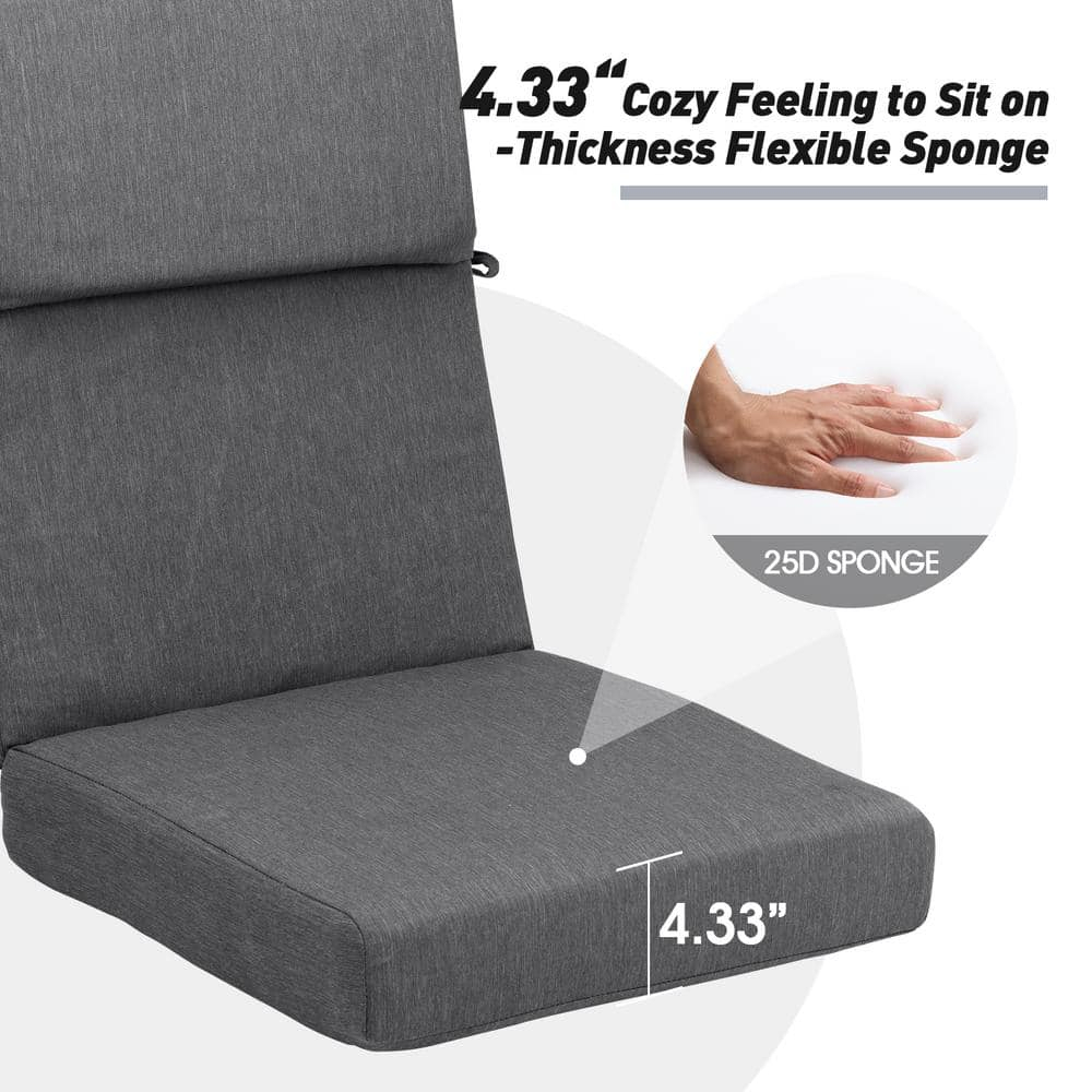 20.5 in. x 20.5 in. Outdoor High Back Chair Cushion with Adjustable Buckles and Ties in Charcoal Black (4-Pack)