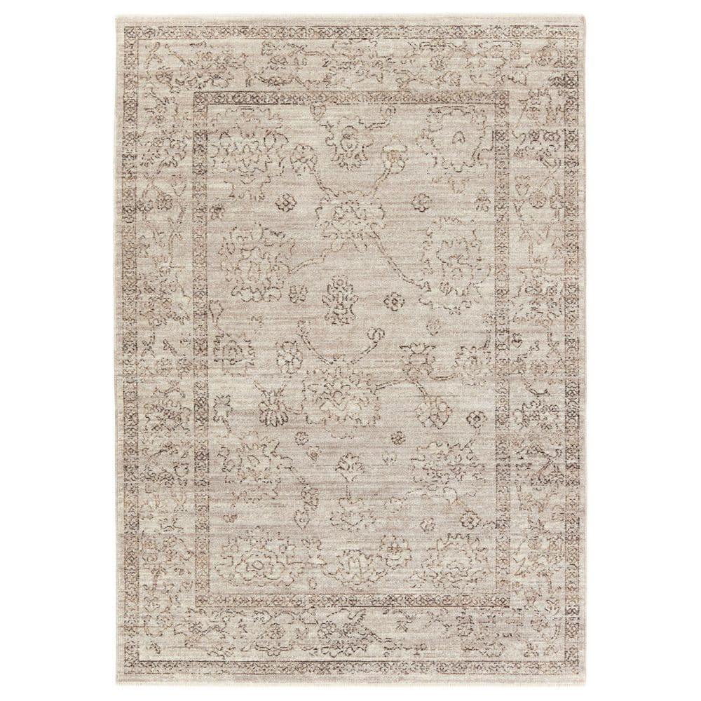 Camille Gray and Taupe Floral Synthetic Rectangular Area Rug