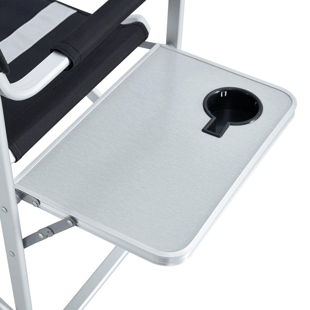 2-piece Padded Folding Outdoor Chair with Side Table and Storage Pockets,Lightweight Oversized Directors Chair for indoor, Outdoor Camping, Picnics and Fishing,Black/Grey