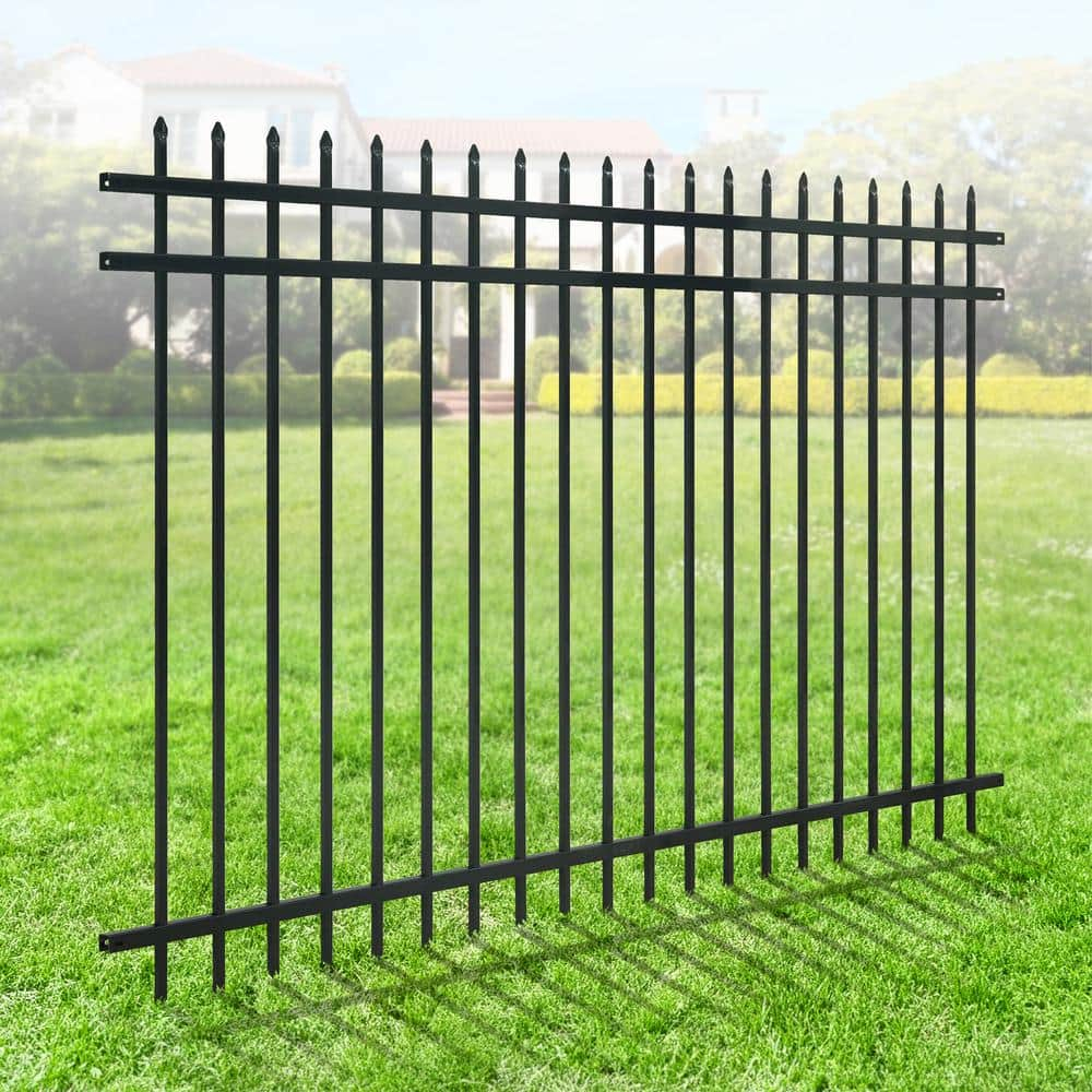 Fencer Wire Heavy Duty Pinnacle Fence Barrier Panel, 5FT Height X 8FT Width Anti-Rust Metal Fencing Panel, 2” Diameter Steel Outdoor Decorative Garden Fence Panel for Yard, Pool, Patio, Single Panel