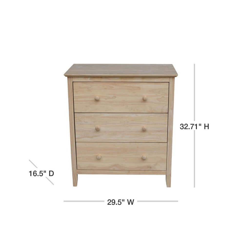 Brooklyn 3-Drawer Unfinished Wood Chest of Drawers