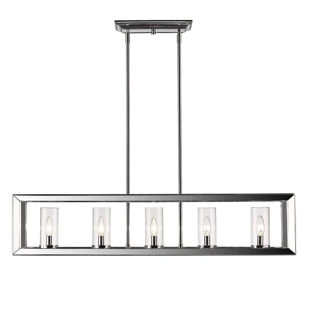 Golden Lighting Smyth 5-Light Linear Pendant in Chrome with Clear Glass