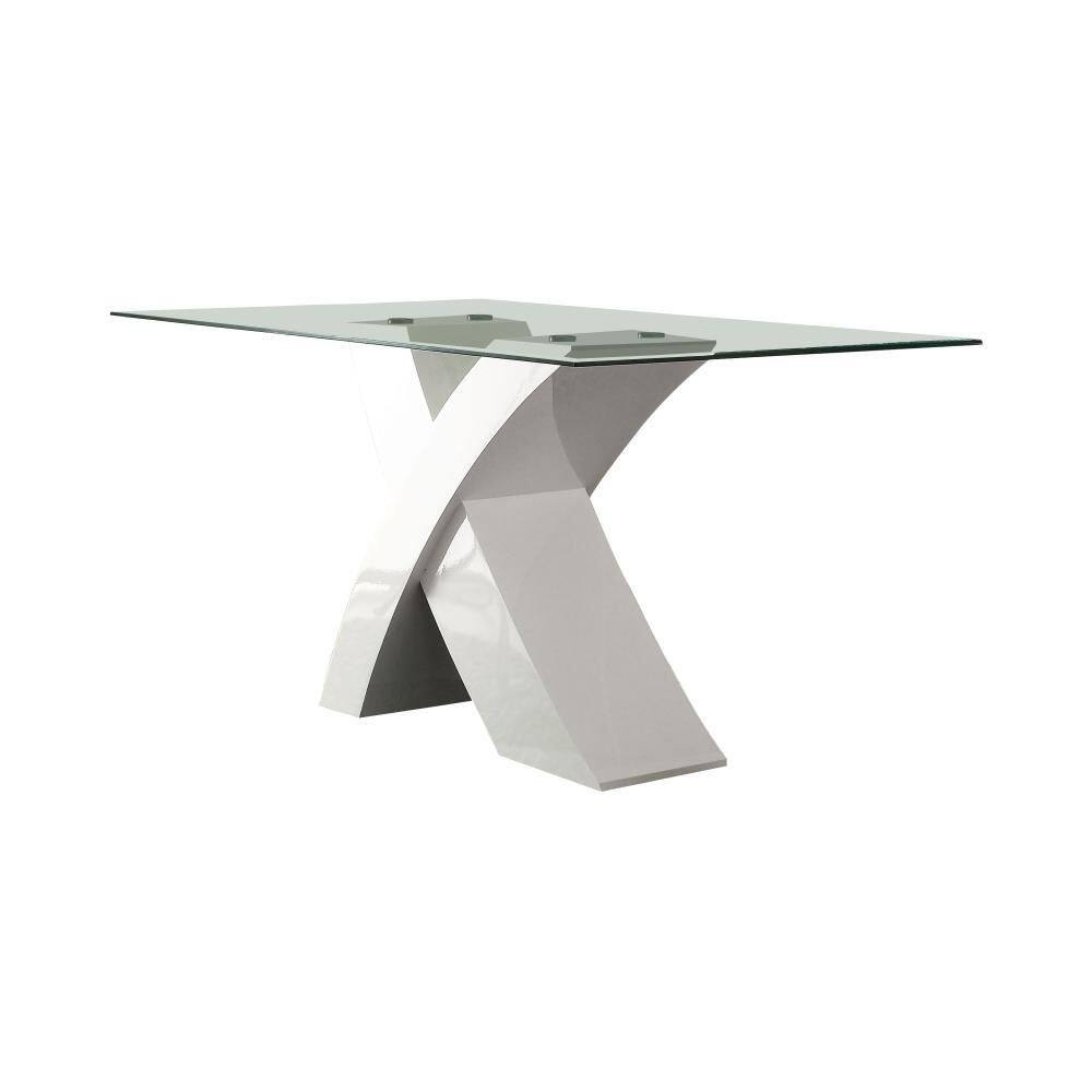 Contemporary White Wood and Glass Dining Table for Four
