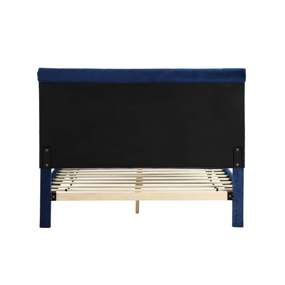 Ashley Tufted Velvet Fabric King Platform Bed in Blue