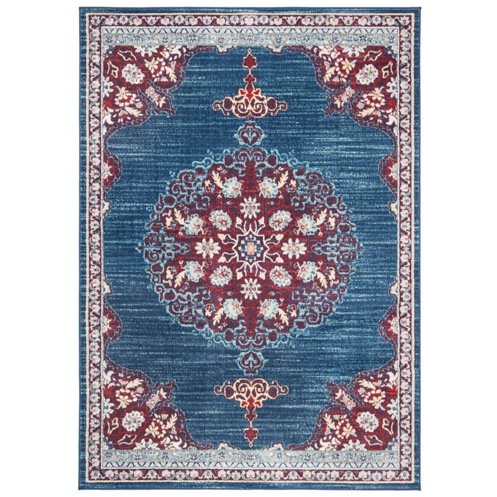 SAFAVIEH Brentwood Harland Floral Bordered Area Rug, 6' x 9', Navy/Burgundy