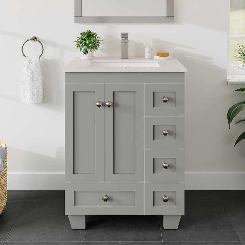 Eviva Acclaim 24" Gray Transitional Bathroom Vanity w/ White Quartz Top