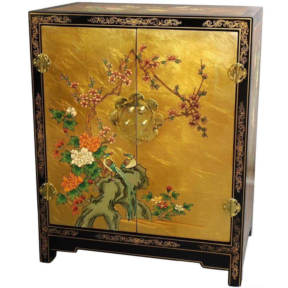 Oriental Furniture Gold Leaf Lacquer Cabinet