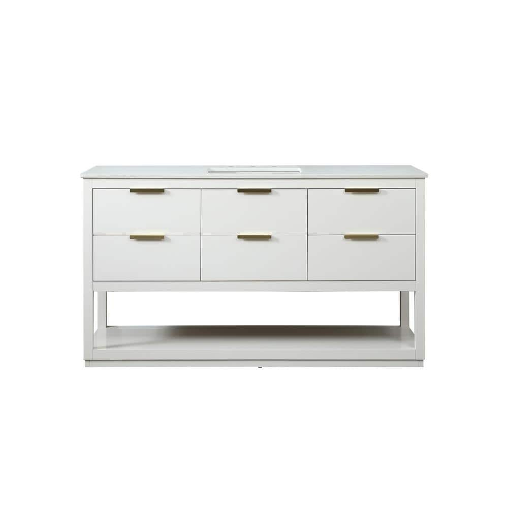Elegant Decor Larkin 60" Solid Wood MDF Single Bathroom Vanity in White Finish
