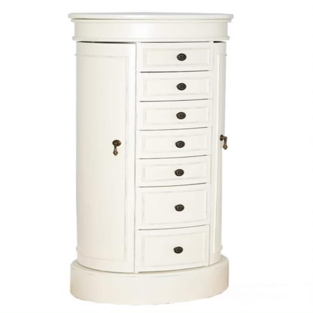 Hives and Honey Bailee Standing Jewelry Armoire - 7 Drawers, Mirror Top, Side Doors - Necklace, Earring, Bracelet Organizer, Ivory