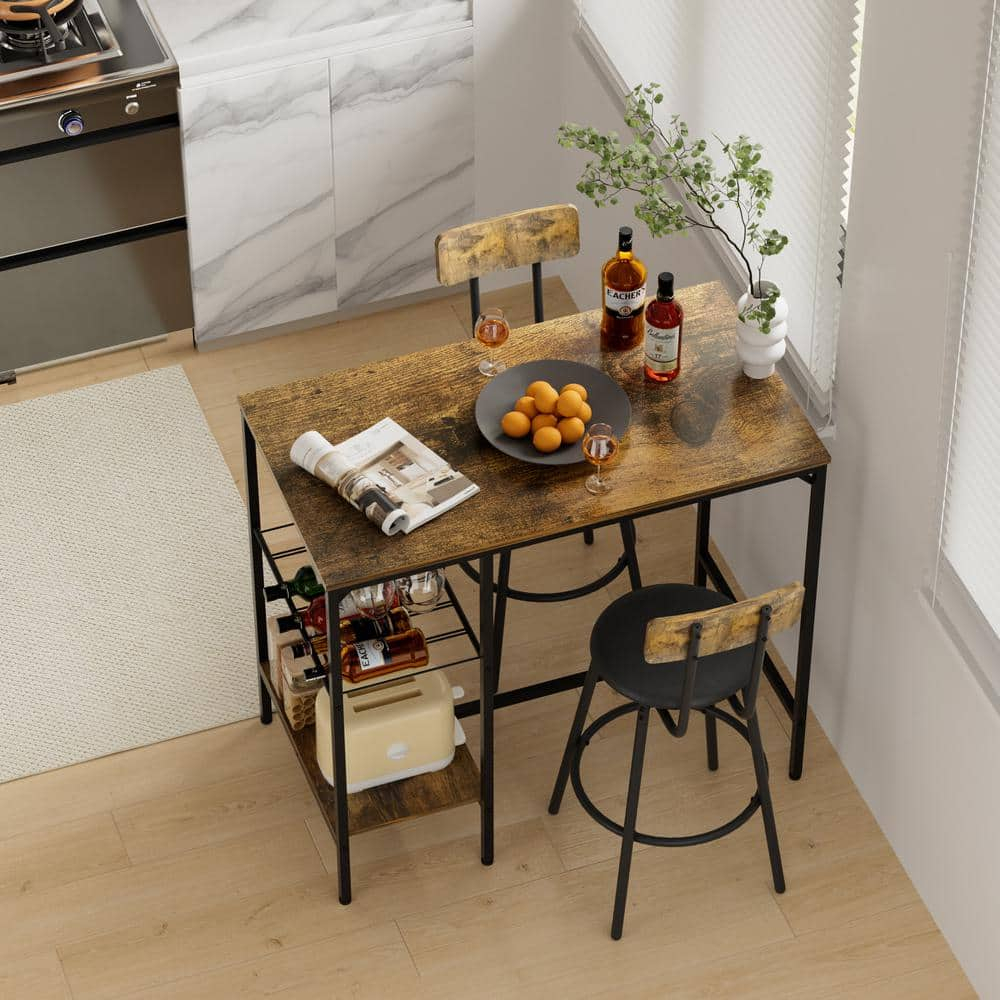 Olurrisa Bar Table and Chairs Set for 2, 3 Pieces Pub Dining Table Set, 2 Bar Stools PU Upholstery Seat with Backrest for Kitchen, Apartment, Small Space