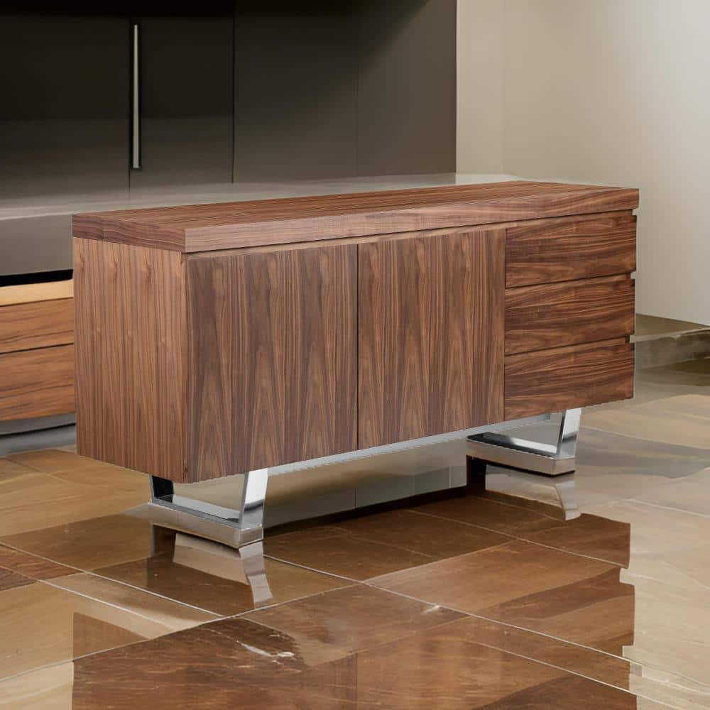 Taho 63 Inch Sideboard Buffet Server Cabinet, 1 Double Door Cabinet, Brown