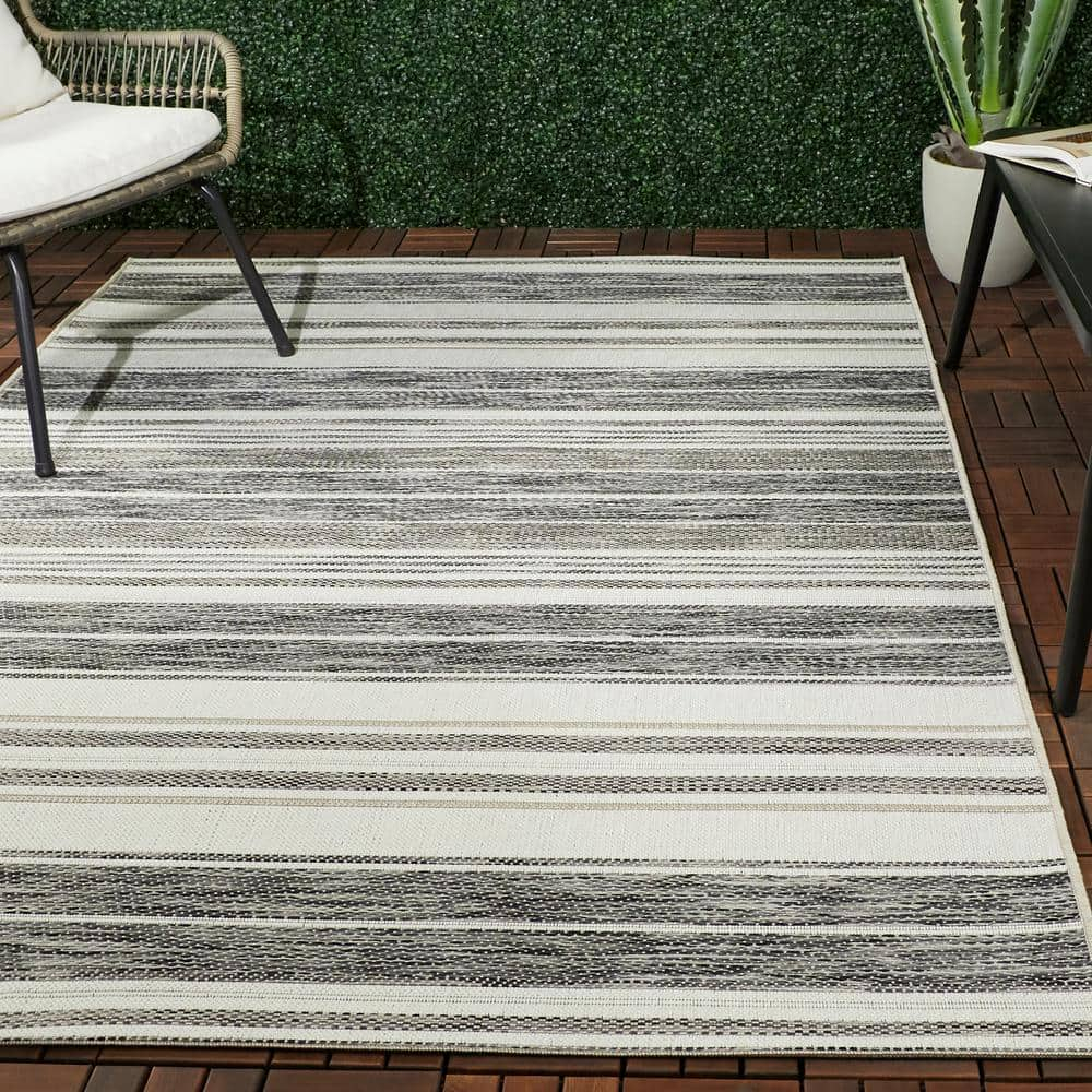 Balta Alexie Coastal Stripes Indoor/ Outdoor Area Rug Grey 7'10" x 10' 8' x 10' Taupe, Ivory, Cream