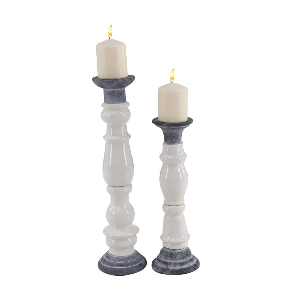 DecMode 16", 20"H Country Candlestick, White, 2 - Pieces