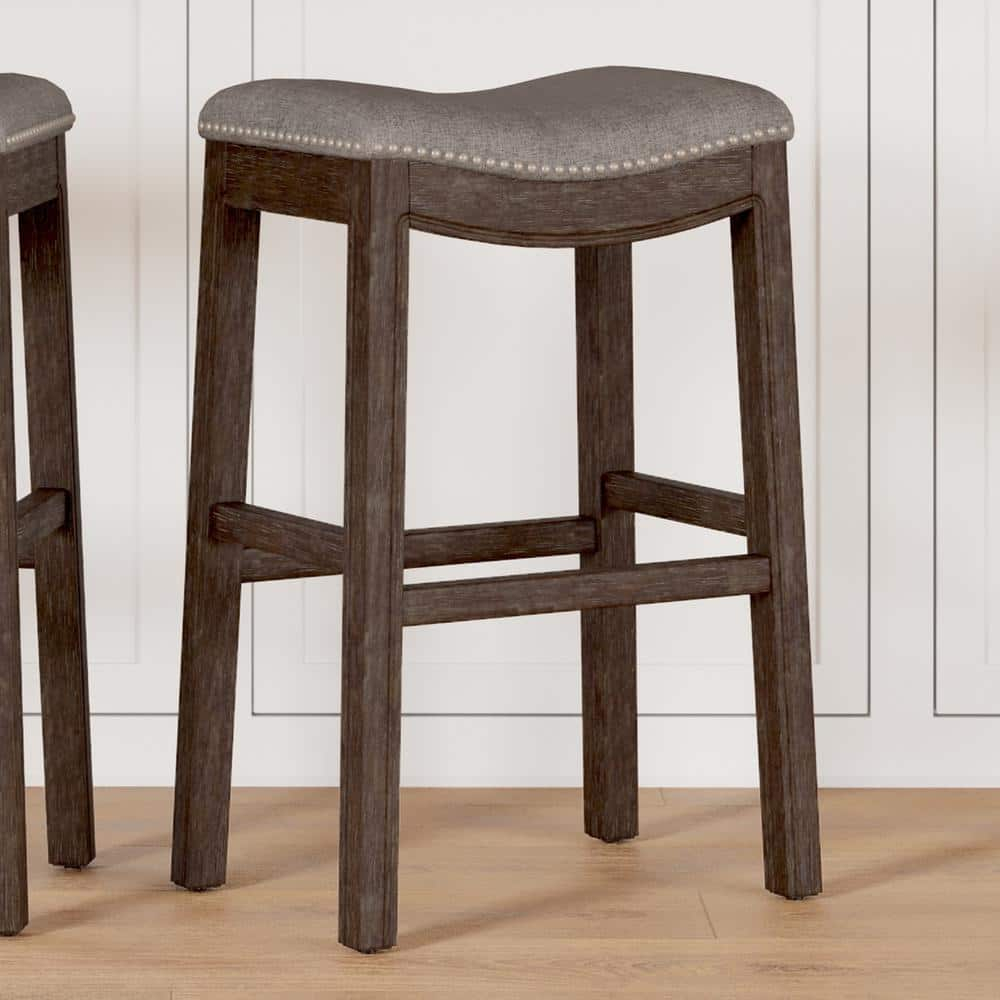 New Ridge Home Goods 31" Saddle Wood Bar Height Stool- Distressed Espresso