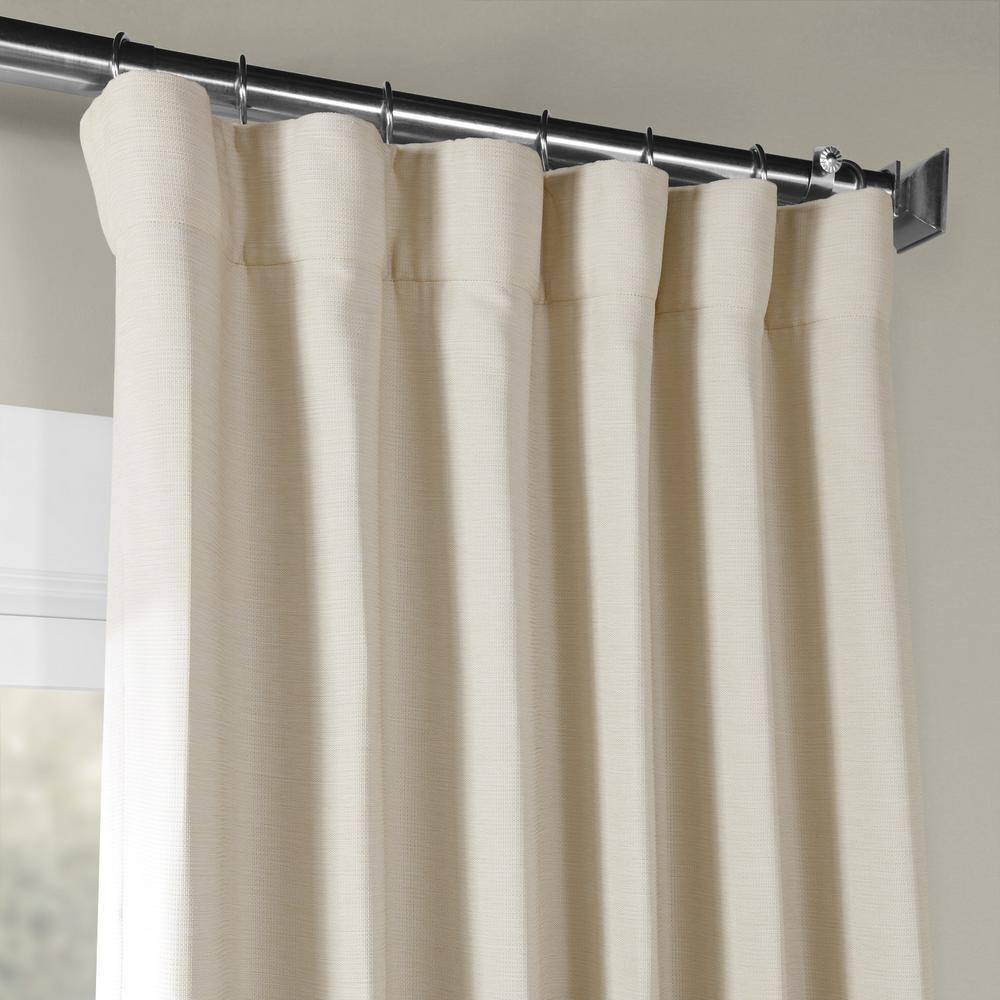 Oat Cream Textured Bellino Room Darkening Curtain - 50 in. W x 84 in. L Rod Pocket with Back Tab Single Curtain Panel