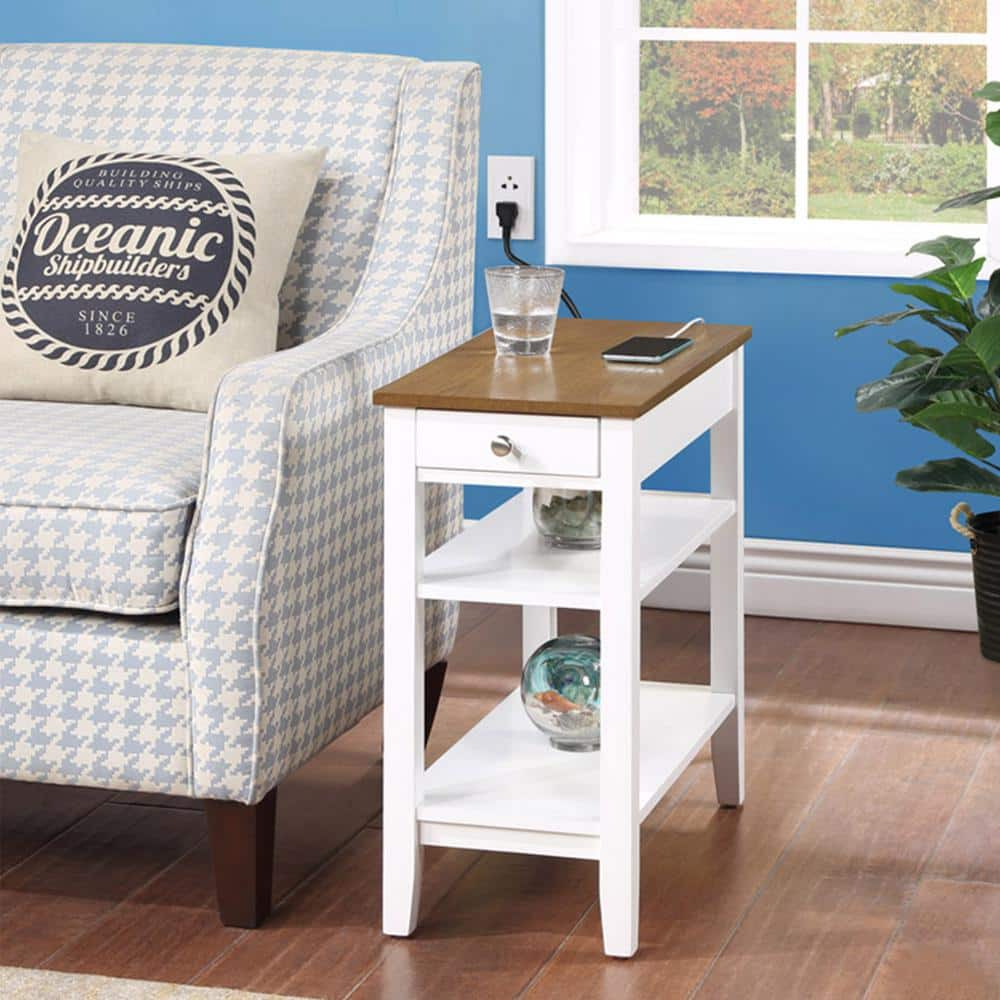 American Heritage 1 Drawer Chairside End Table with Charging Station and Shelves
