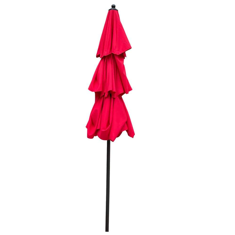 9 ft. Red Octagon Market Umbrella with Black Metal Pole