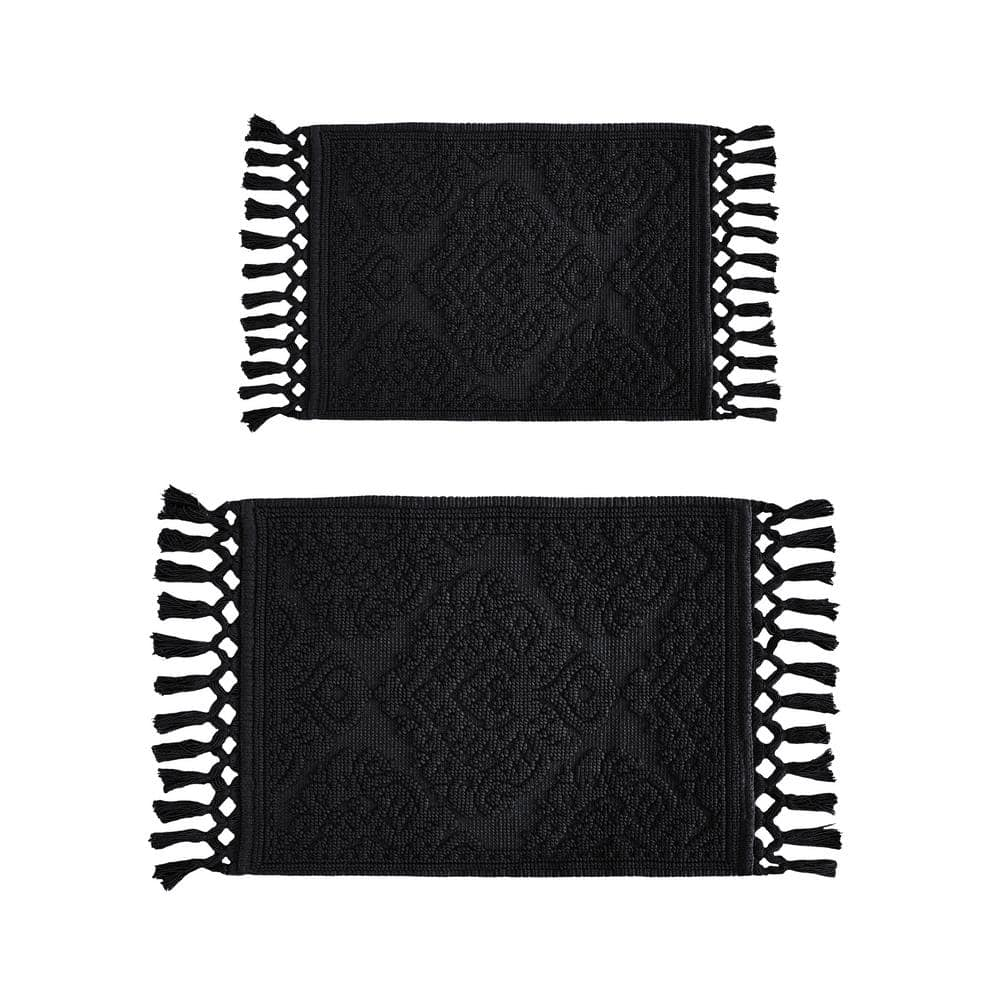 Jean Pierre Ricardo Cotton Fringe 2-Piece Bath Rug Set, Black