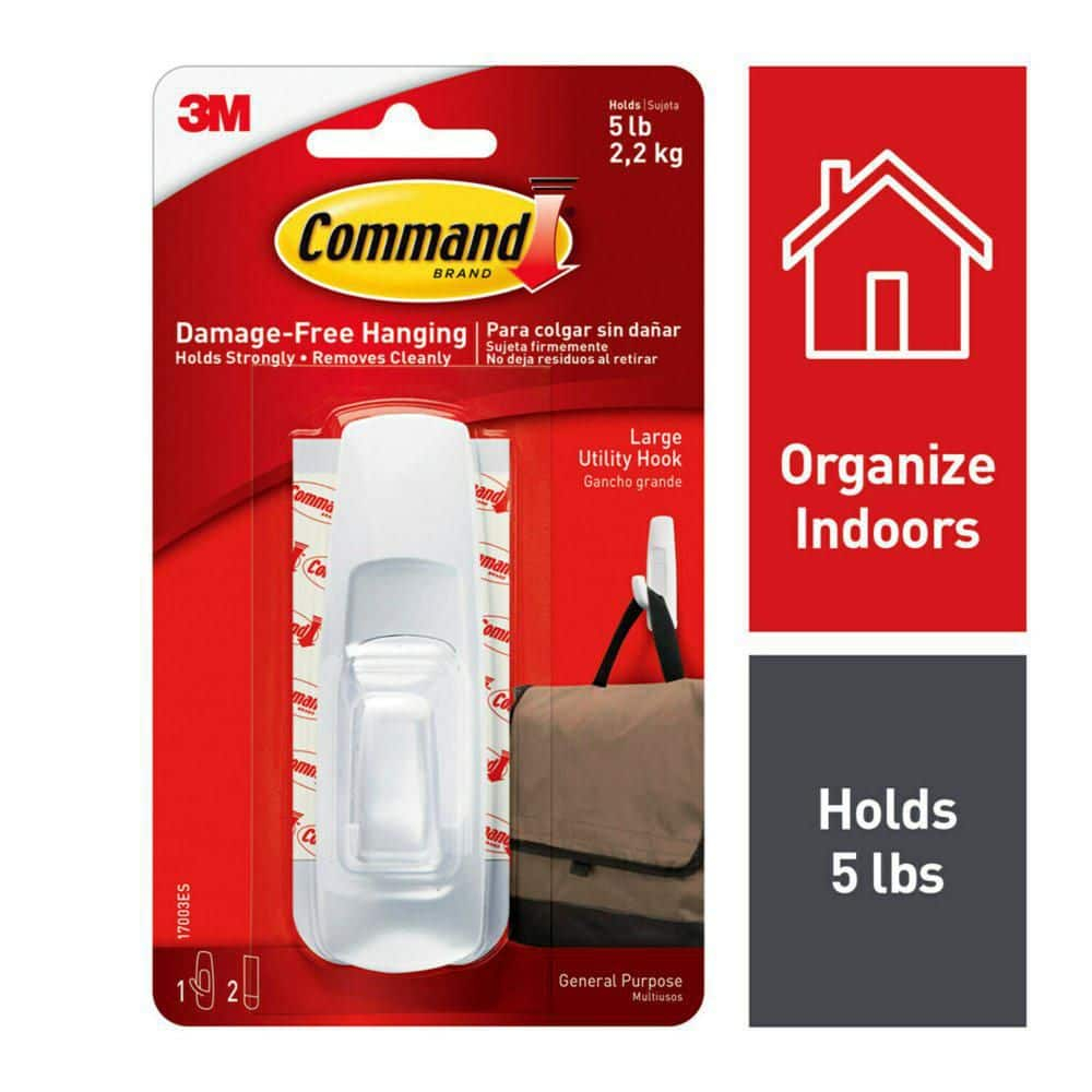 Command Large Utility Hook, White, Damage Free Decorating, 1 Hook and 2 Command Strips
