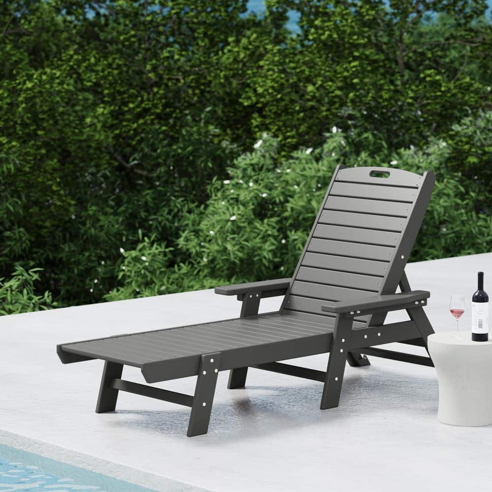 Polytrends  Laguna Hdpe All Weather Outdoor Patio Pool Reclining Chaise Lounge Gray