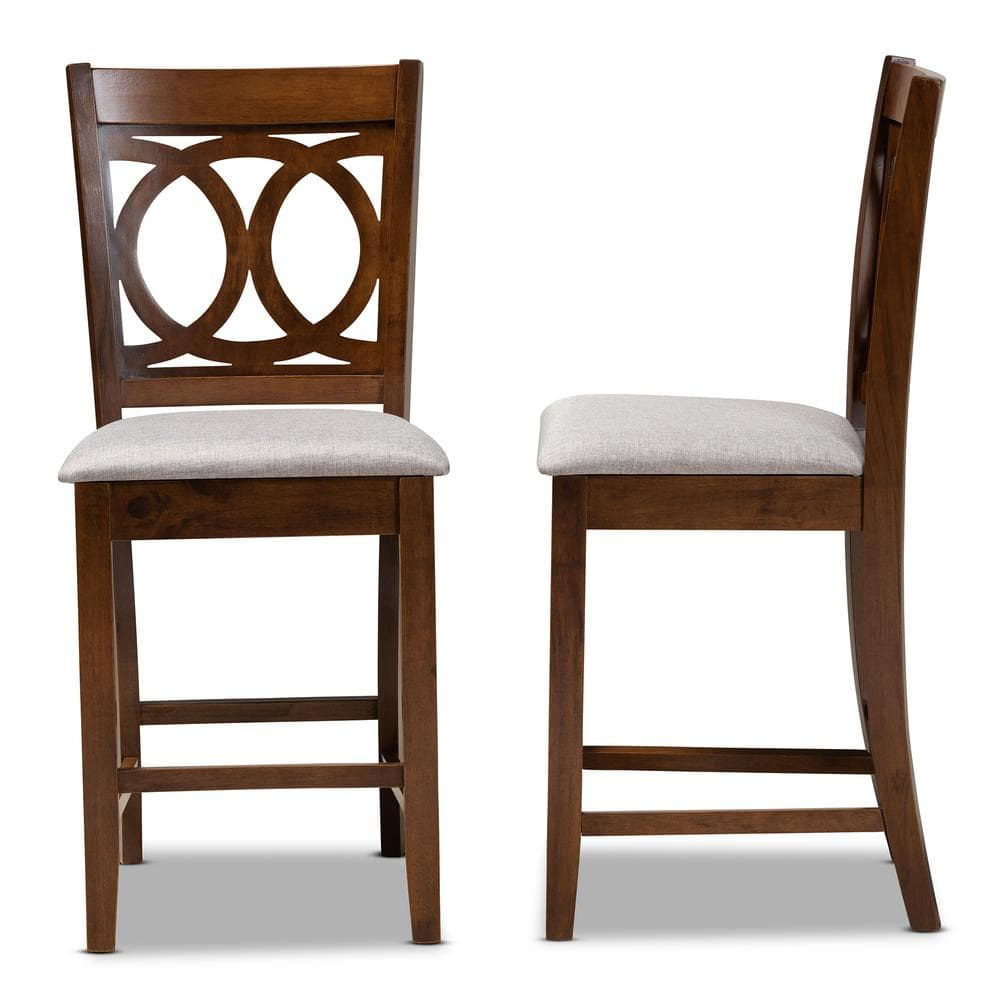 Set of 2 Lenoir Upholstered Wood Pub Chairs Gray/Walnut - Baxton Studio: Oak Frame, Foam Padded, Cut-Out Back Design