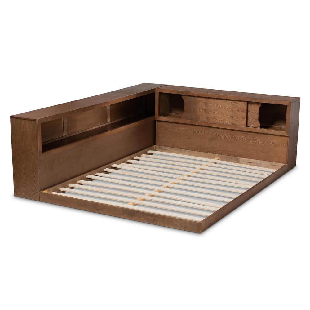 Queen Erie Platform Storage Bed with Built-In Outlet Walnut - Baxton Studio