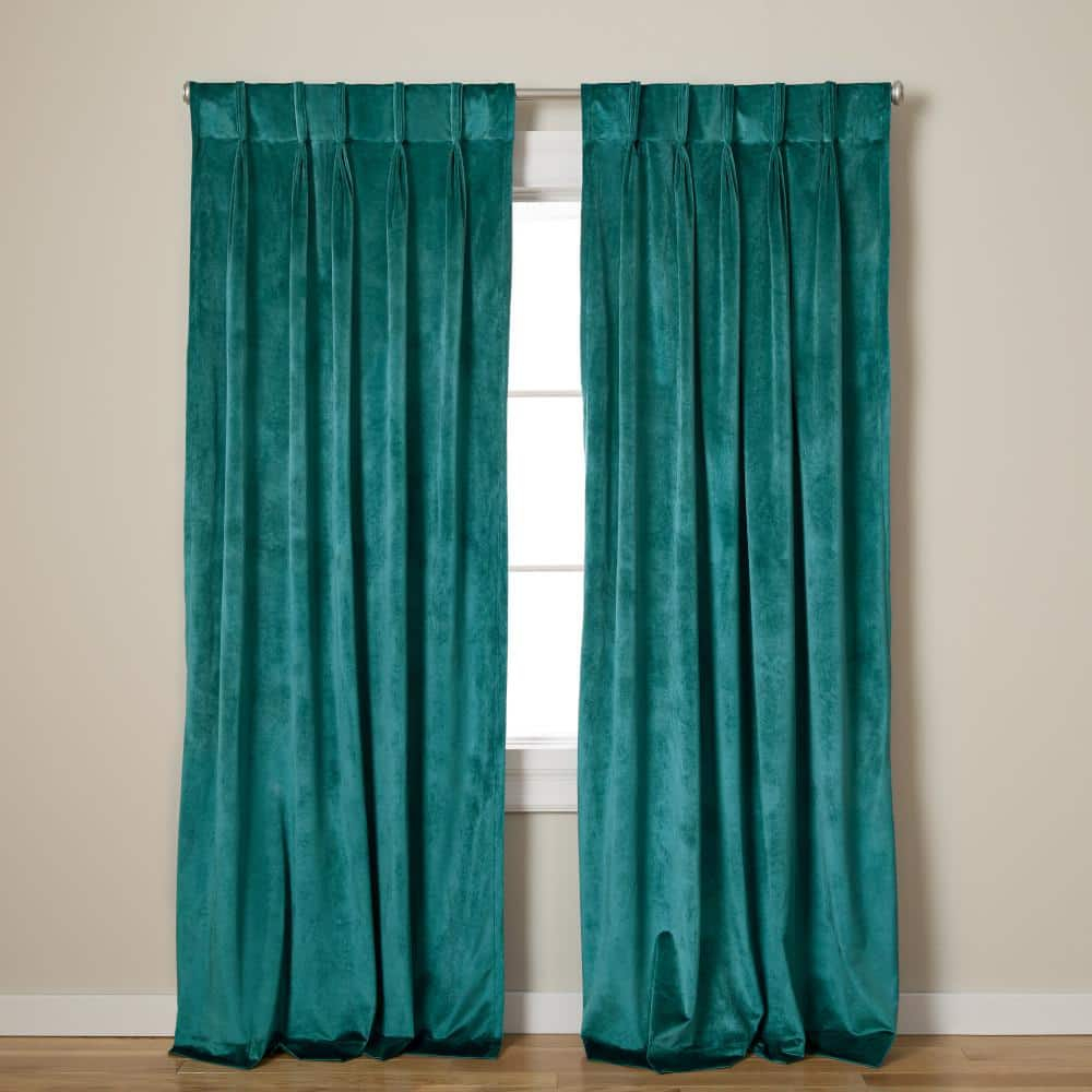 TOWN & COUNTRY LUXE Velour Solid Heavyweight Indoor Curtains, Light Filtering Opacity, Triple Pinch Pleat Top, Plush Velvet, 2-Pack Set, 27"x84", Teal