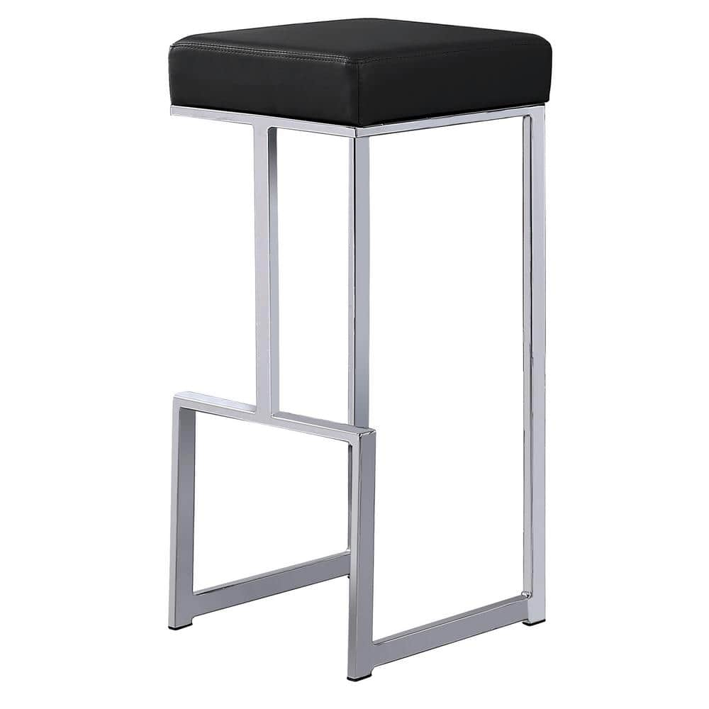 Dorrington Modern Faux Leather Backless Bar Stool in Black/Silver (Set of 2)
