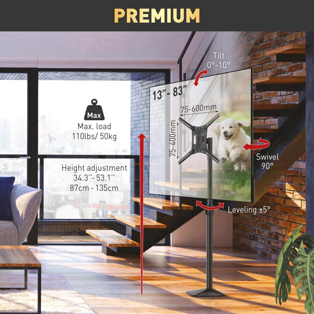 Barkan 13 - 83 inch Swivel & Tilt Flat / Curved TV Mount Fixed Floor Stand Black Patented to Fit Various Screen Types 5 Year Warranty