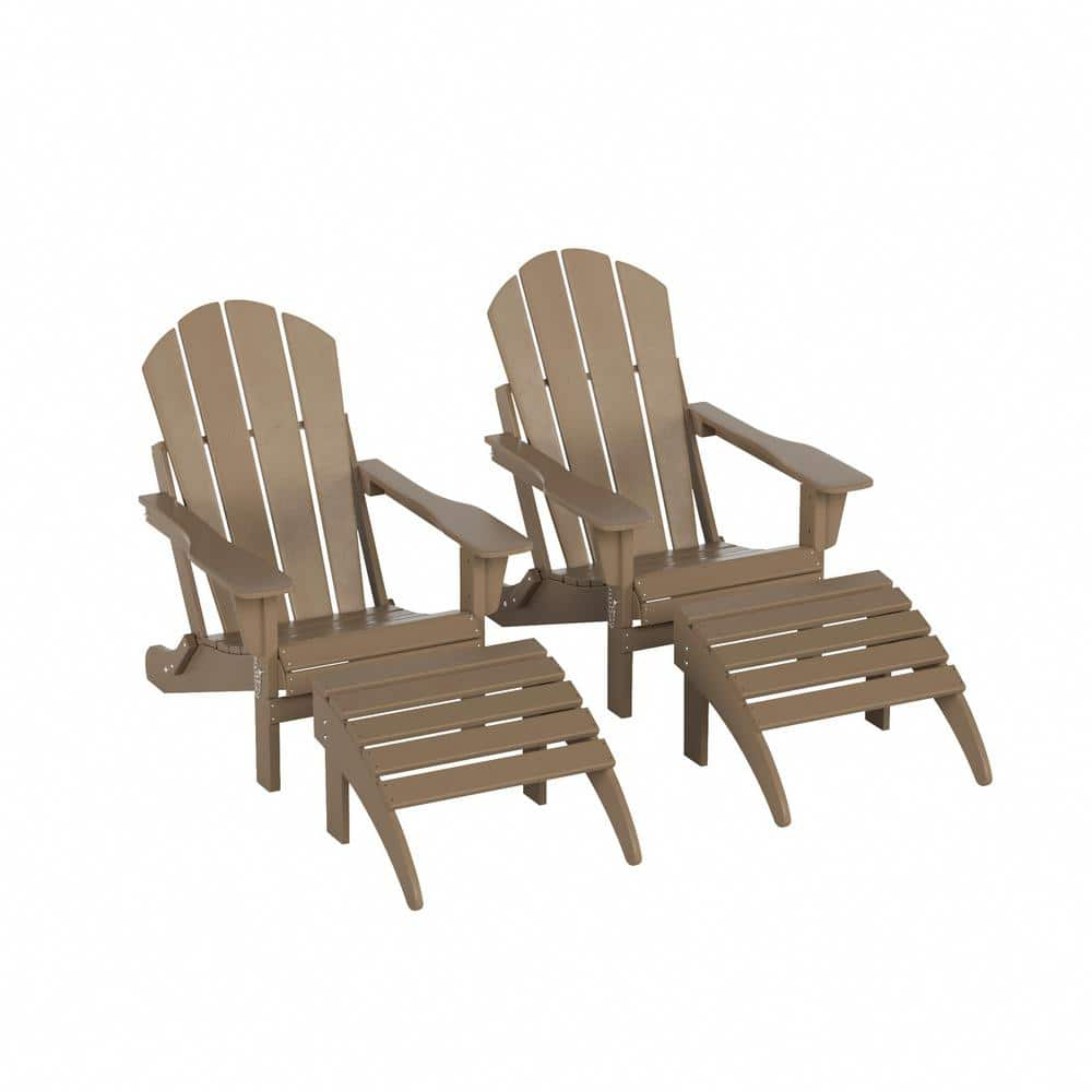 Polytrends  Laguna All Weather Poly Outdoor Patio Adirondack Chair Conversation Set - (4-Piece) Weathered Wood