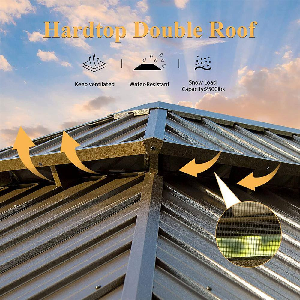 CoSoTower Hardtop Gazebo Outdoor Aluminum Gazebos Grill with Galvanized Steel Double Canopy for Patios Deck Backyard, Curtains&Netting