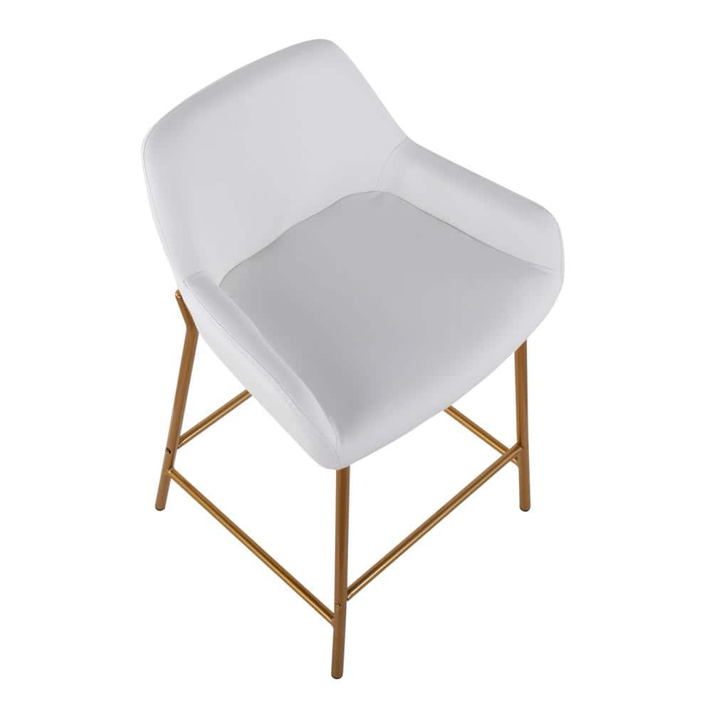 LumiSource Gold Metal, White PU Daniella Fixed-Height Counter Stool - Set of 2