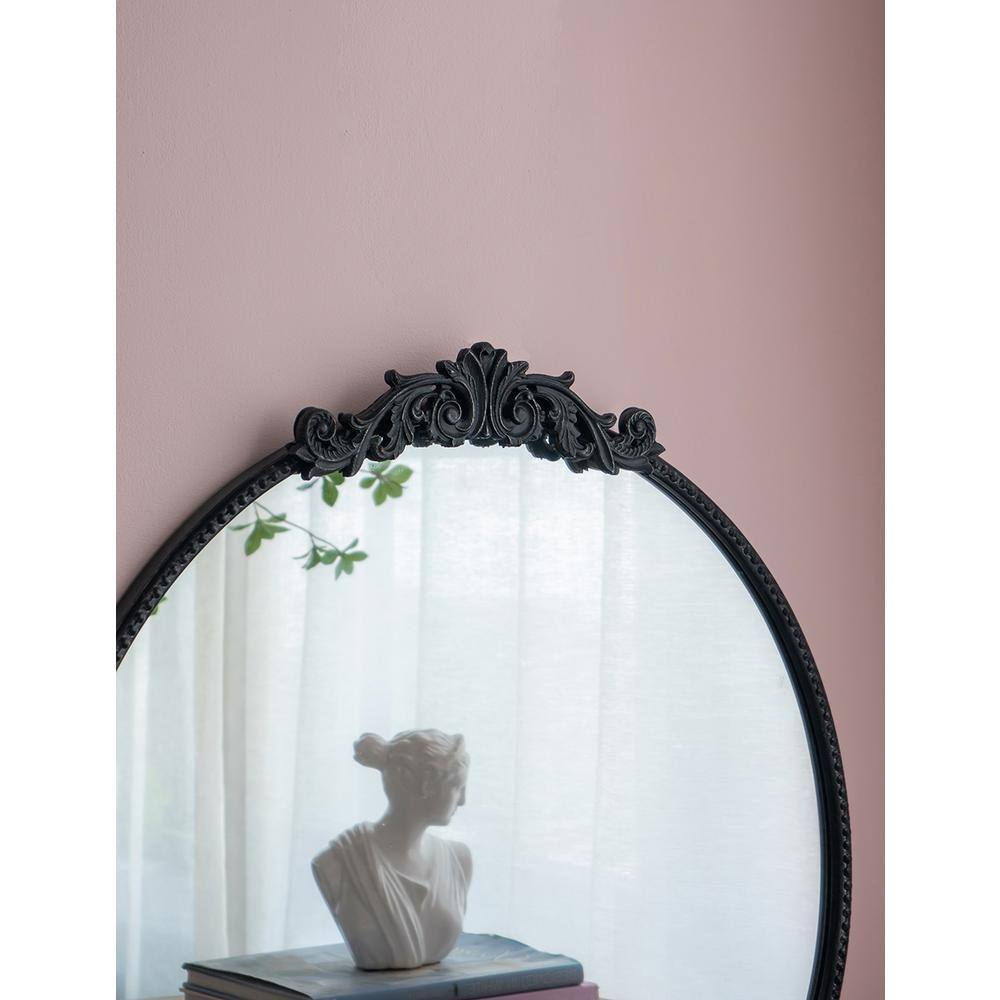 Gzxs Round Mirror, 30" Baroque Style Circle Mirror Vintage Black Wood Frame Wall Mirrors for Vanity, Bathroom or Bedroom