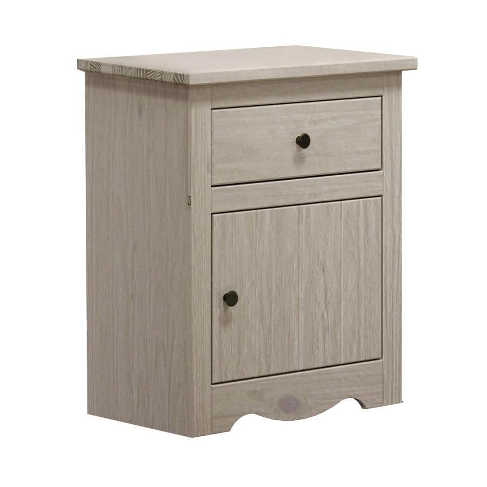Stav White Solid Wood 1 Drawer Nightstand with Bronze Knobs