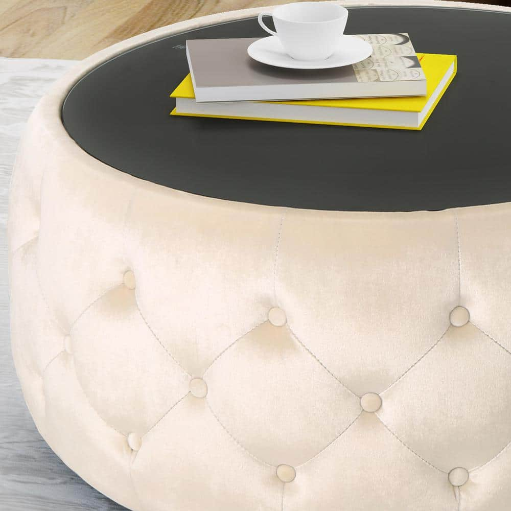 Noble House Merna Indoor Glam Velvet Coffee Table, Beige