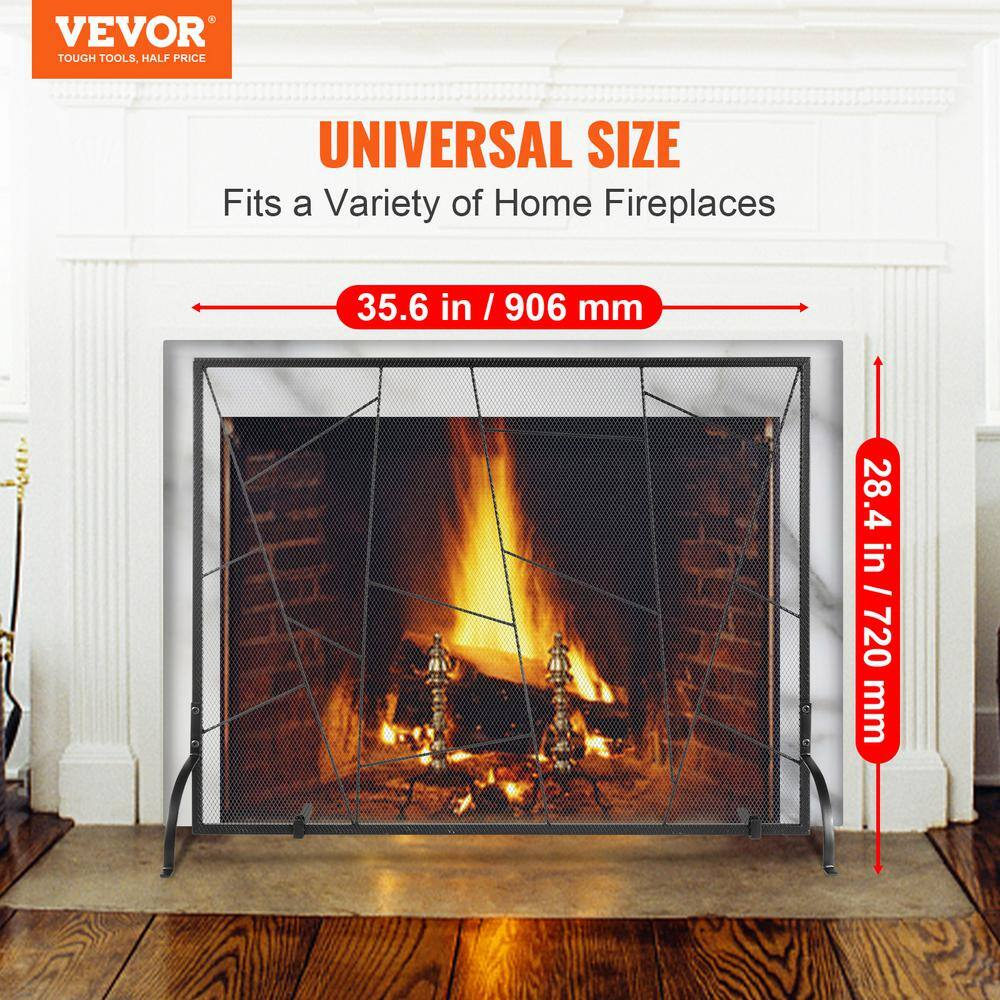 VEVOR Fireplace Screen Single Panel, Sturdy Iron Mesh Fireplace Screen, 35.6"(L) x28.4(H) Spark Guard Cover, Simple Installation, Free Standing Fire Fence Grate for Living Room Home Decor Modern