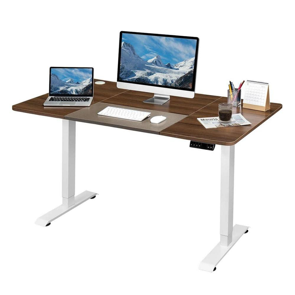 Lacoo Electric Height Adjustable Standing Desk with 55 inch Wooden Tabletop, Sit Stand Office Desk with Memory Preset Controller, Brown