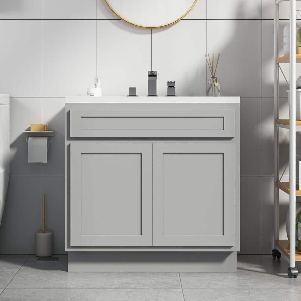 Vanity Art  Vanity Cabinet with Knockdown, Gray - 39 x 21 x 32.5 in.
