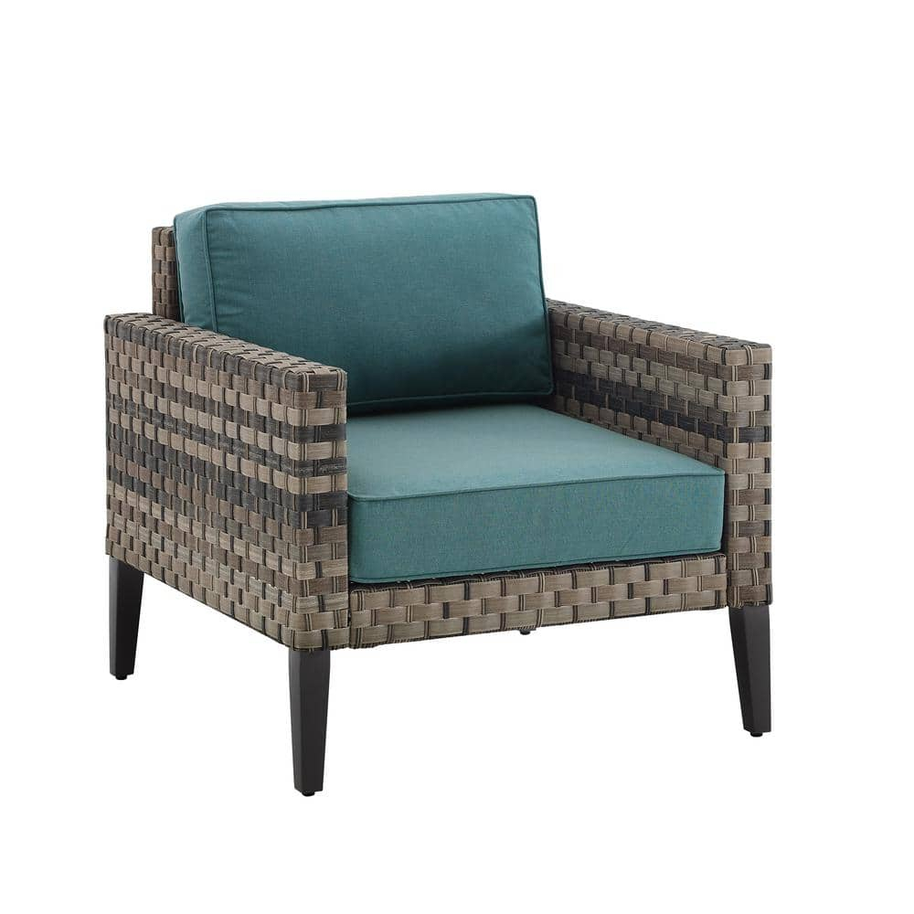 Crosley Furniture Prescott Modern Wicker Outdoor Armchair in Mineral Blue/Brown