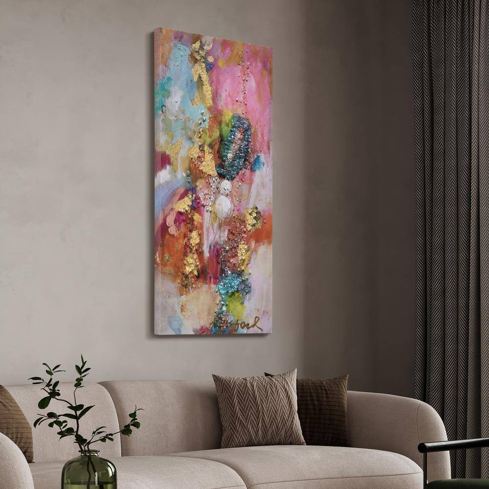 "Colorful Symphony II" Crystallus Epoxy Coated Wrapped Glossy Canvas Wall Art with Heavy Acrylic Crystal Shards Embellishments