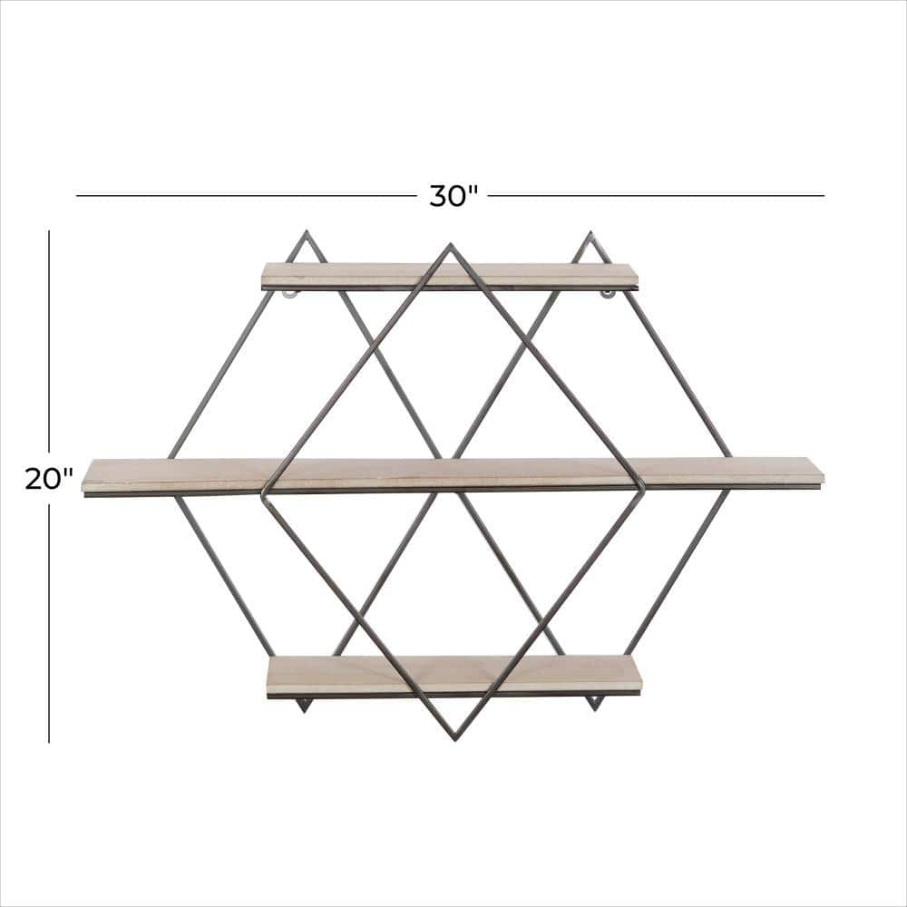 DecMode Brown Wood Contemporary Wall Shelf