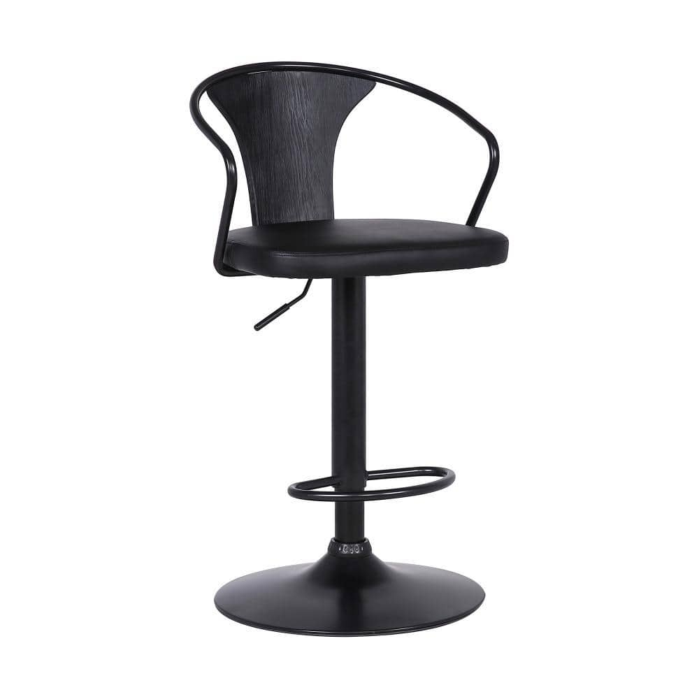 Benjara Adjustable Leatherette Swivel Barstool with Curved Back, Black