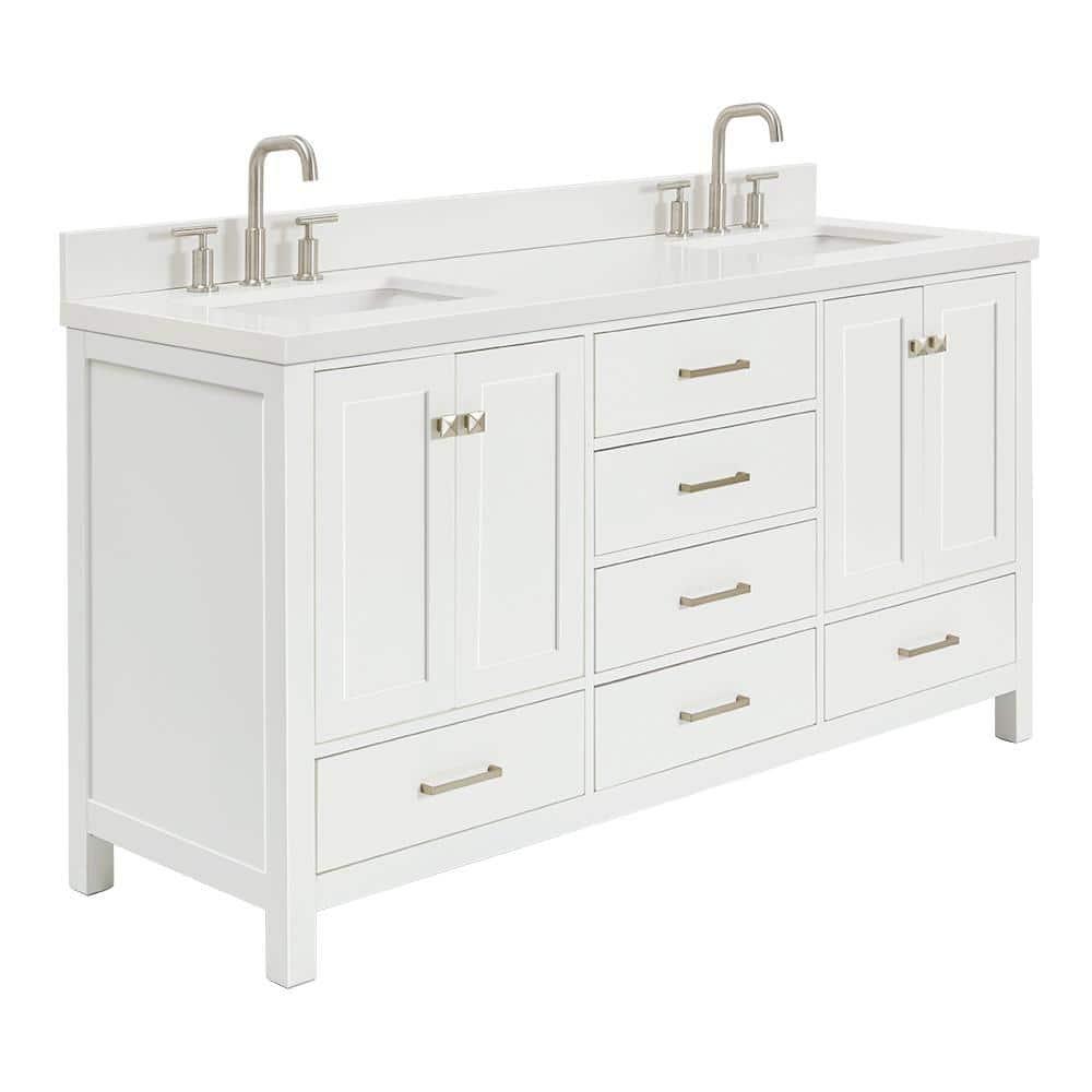 Ariel A067dwqrvo Cambridge 67" Free Standing Double Rectangular Basin Vanity Set - White