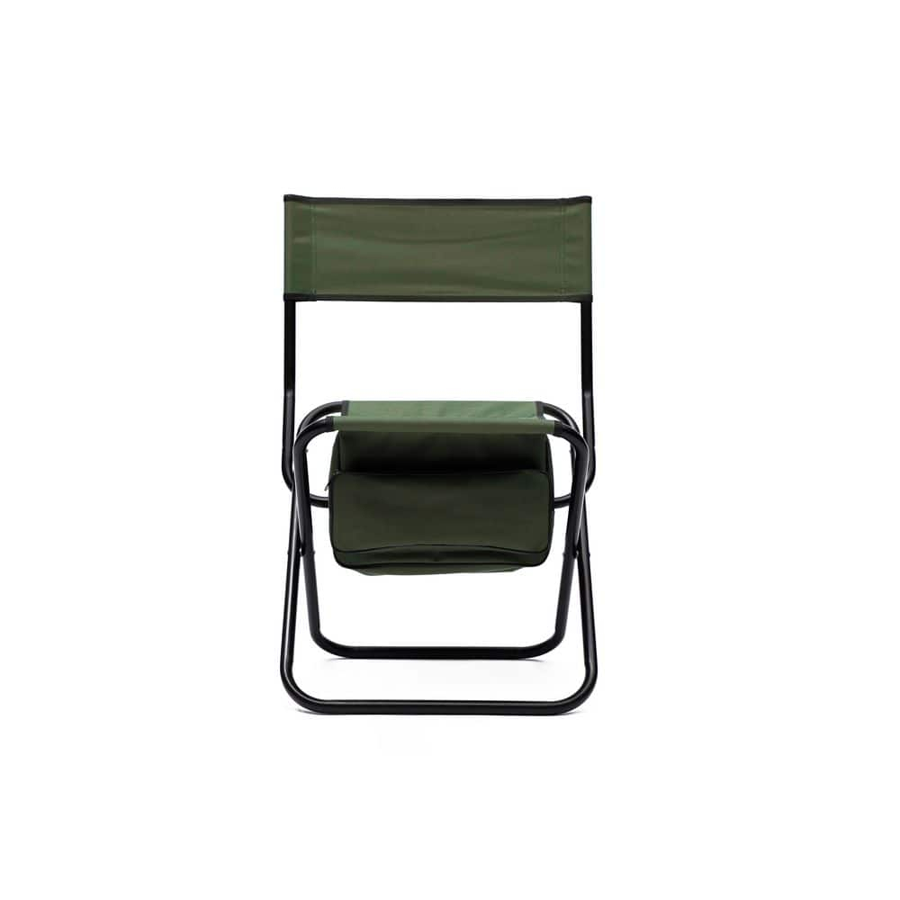 Green Steel Armless Folding Camping Chairs with Storage Bag, Set of 4