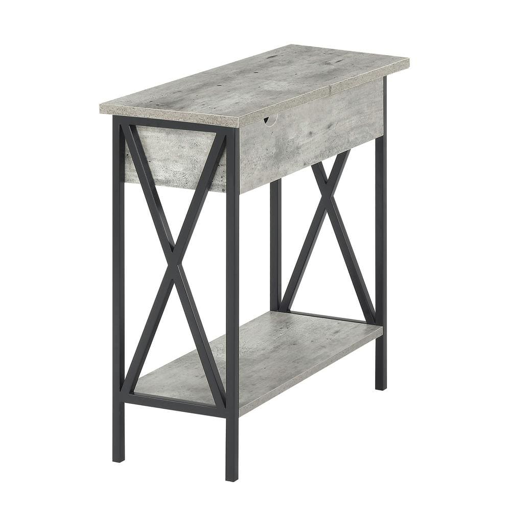 Convenience Concepts Tucson Flip Top End Table with Charging Station and Shelf, Faux Birch/Black