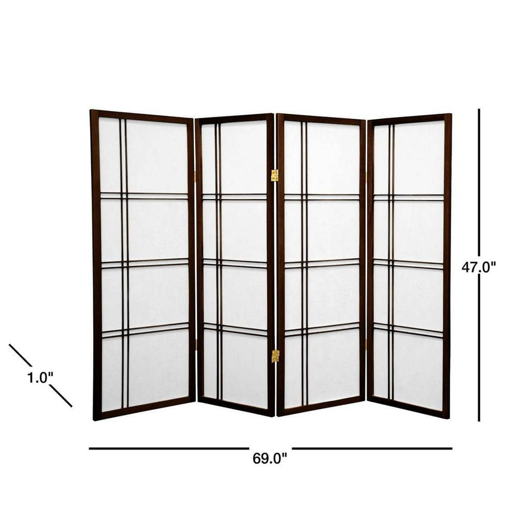 4 ft. Short Double Cross Shoji Screen - Walnut - 4 Panels