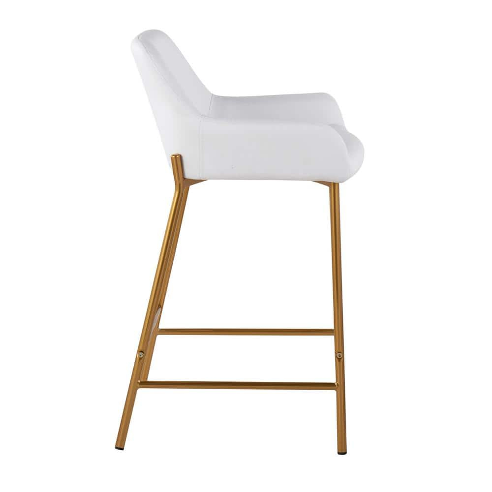 LumiSource Gold Metal, White PU Daniella Fixed-Height Counter Stool - Set of 2