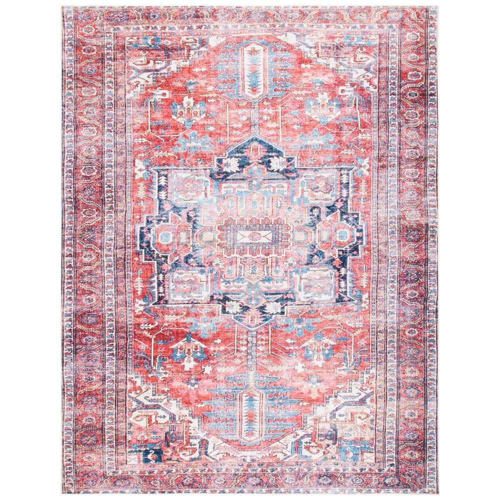 SAFAVIEH Serapi Doncho Traditional Machine Washable Area Rug, Red/Navy, 6'7" x 9'